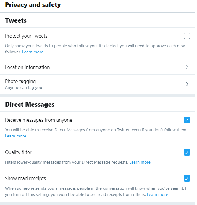 Security and Privacy Settings