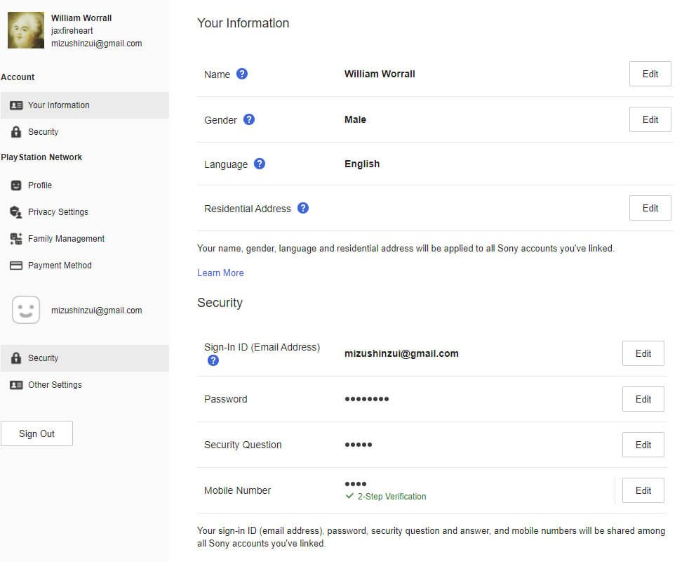 PSN - Account Info