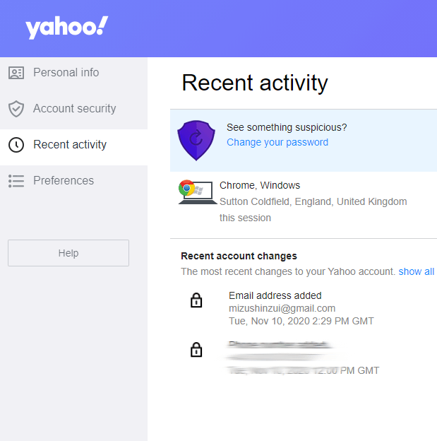 Yahoo - Recent Activity