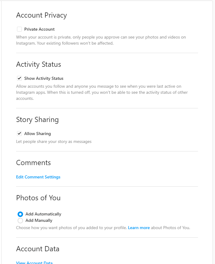 Privacy Settings - Instagram