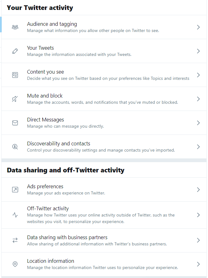 Privacy Settings - Twitter