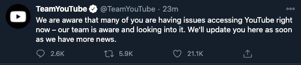 twitter message by teamyotube