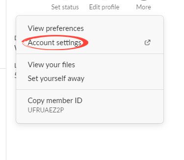 Slack tutorial image account settings link