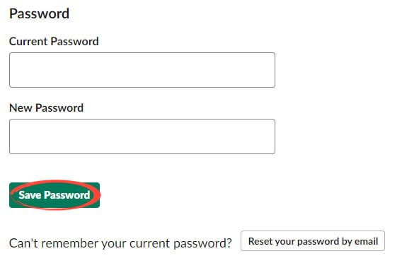 Slack tutorial change password